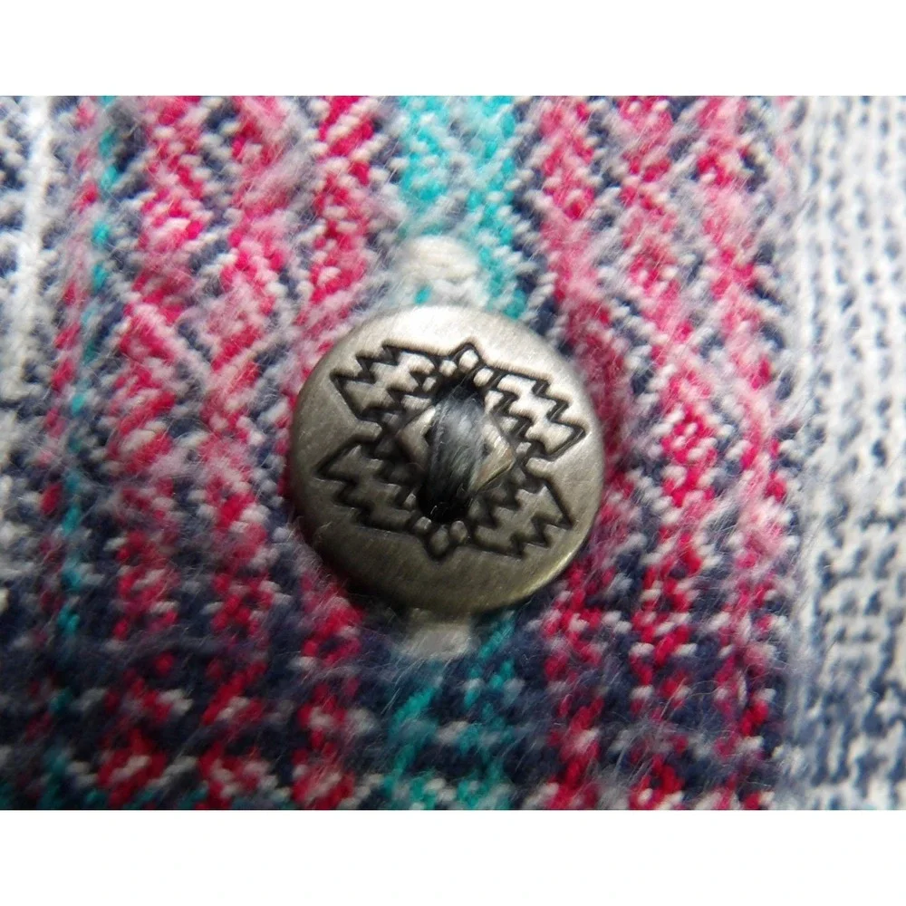 Ariat Real Relaxed Fit Shirt Women L Pink Plaid Aztec Western Button Cotton Tops